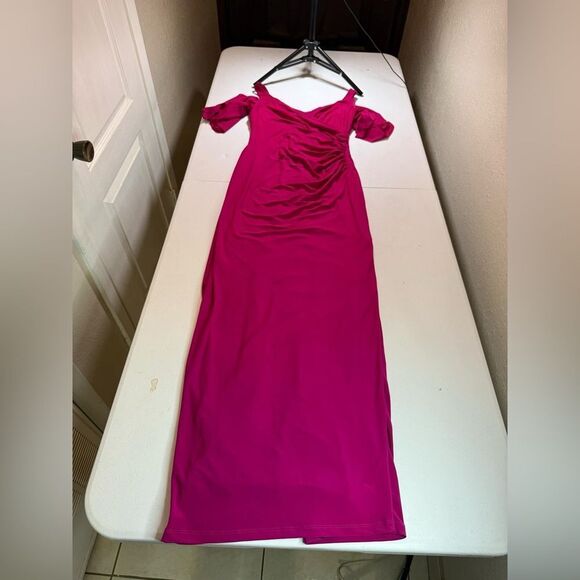 ✔️New Ralph Lauren Evening Pink Short Sleeve Off Shoulder Maxi Sheath Dress Sz 6 - Picture 10 of 11